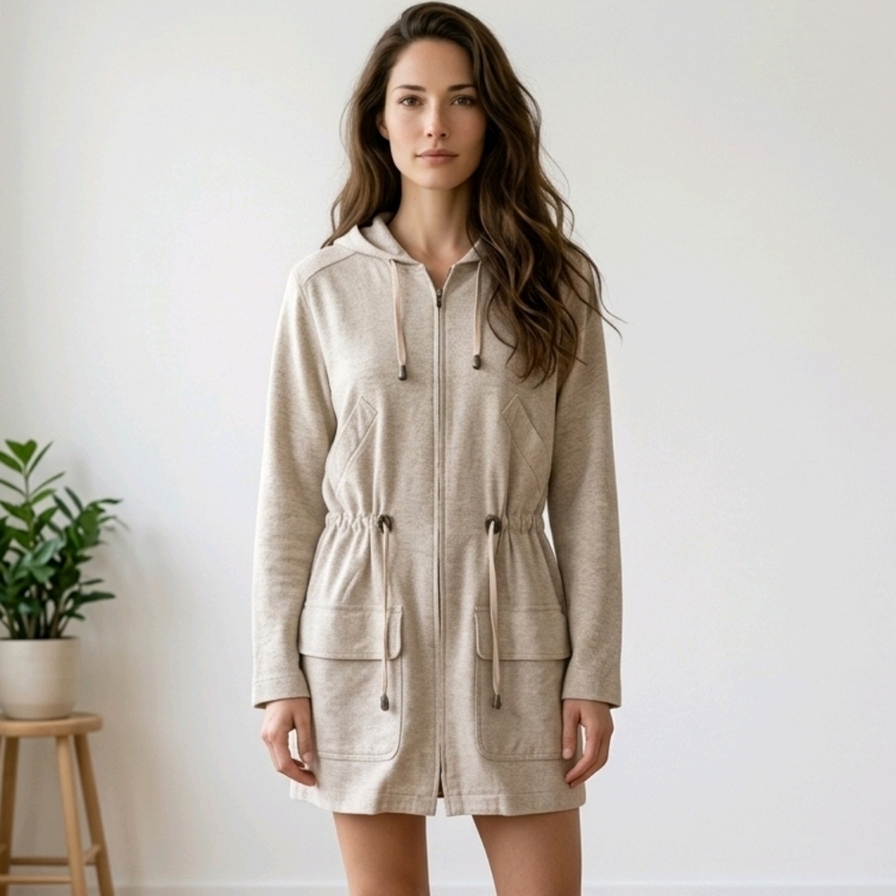 J. Jill Khaki Utility Jacket with Subtle Gold Shimmer Sz XS